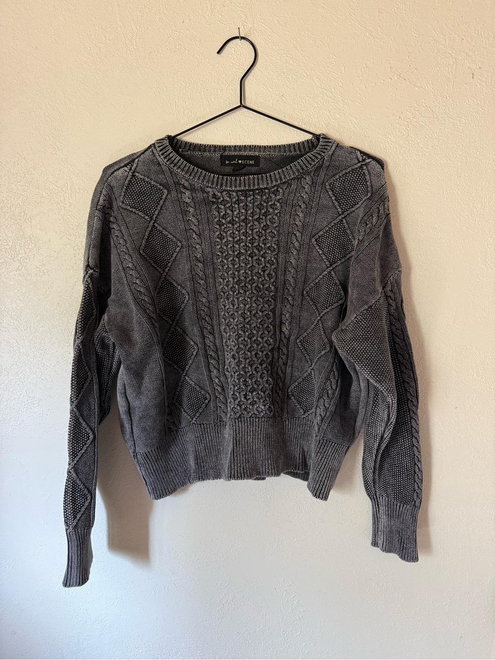 Social Scene Gray 100% Cotton Crew Neck Sweater, Soft, Minimalist | Medium